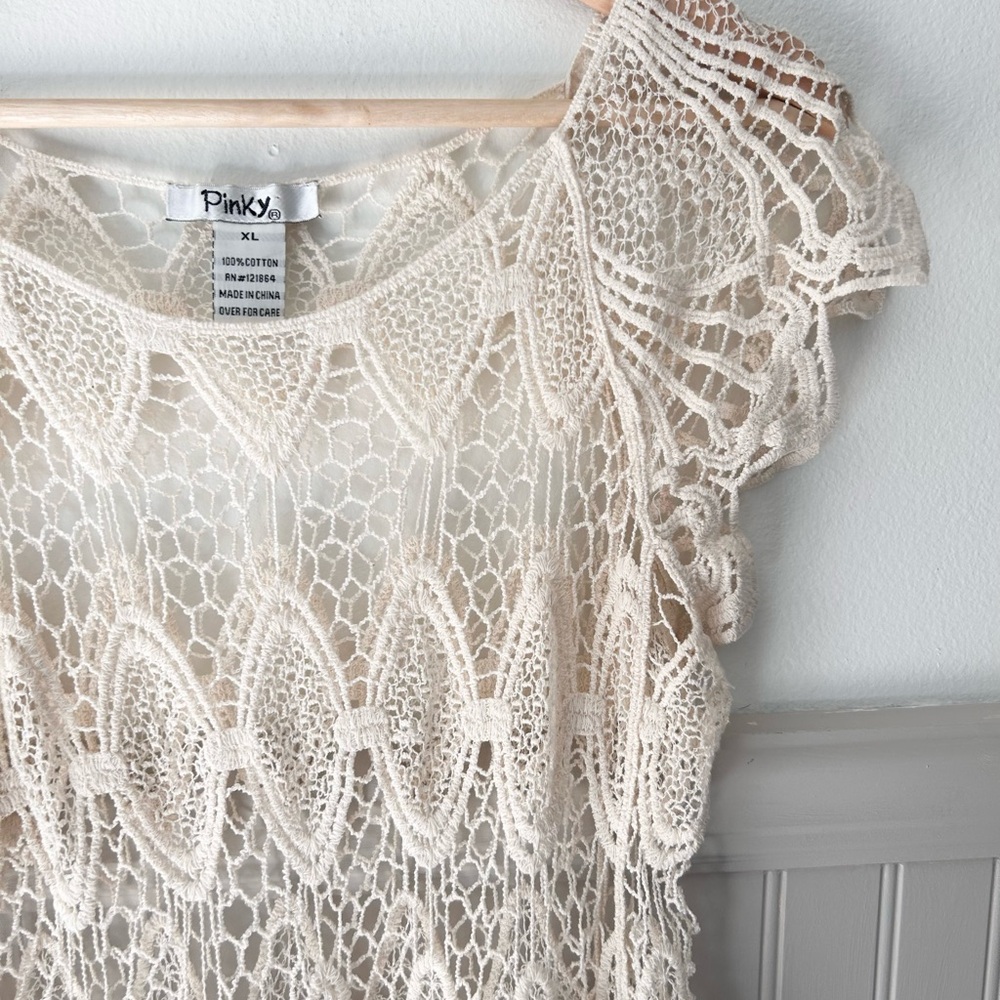 🌻 Pinky XL Cream Boho Crochet Lace Blouse - Picture 3 of 8